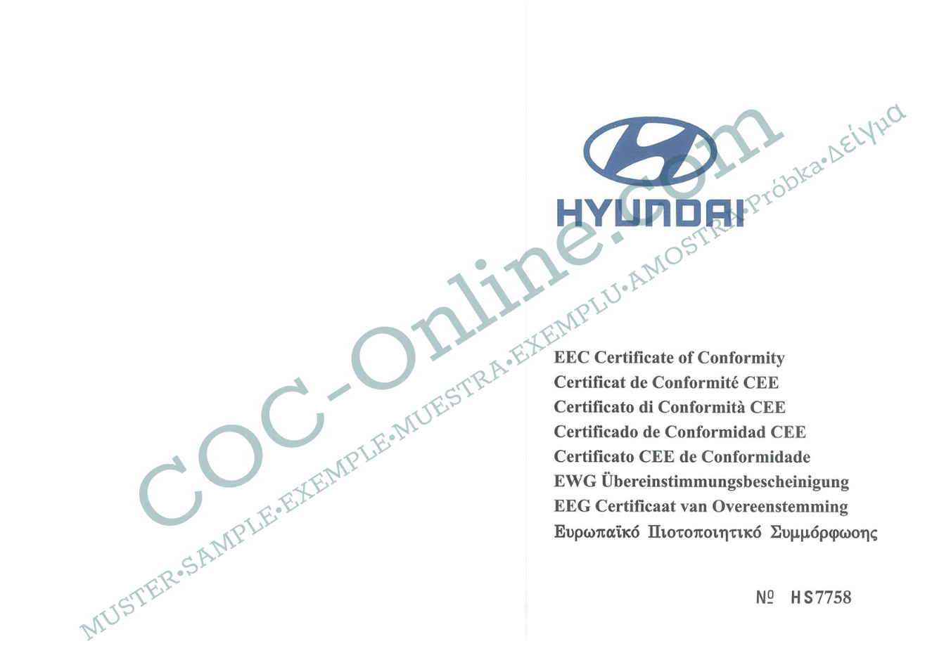 EC Certificate of Conformity HYUNDAI 1