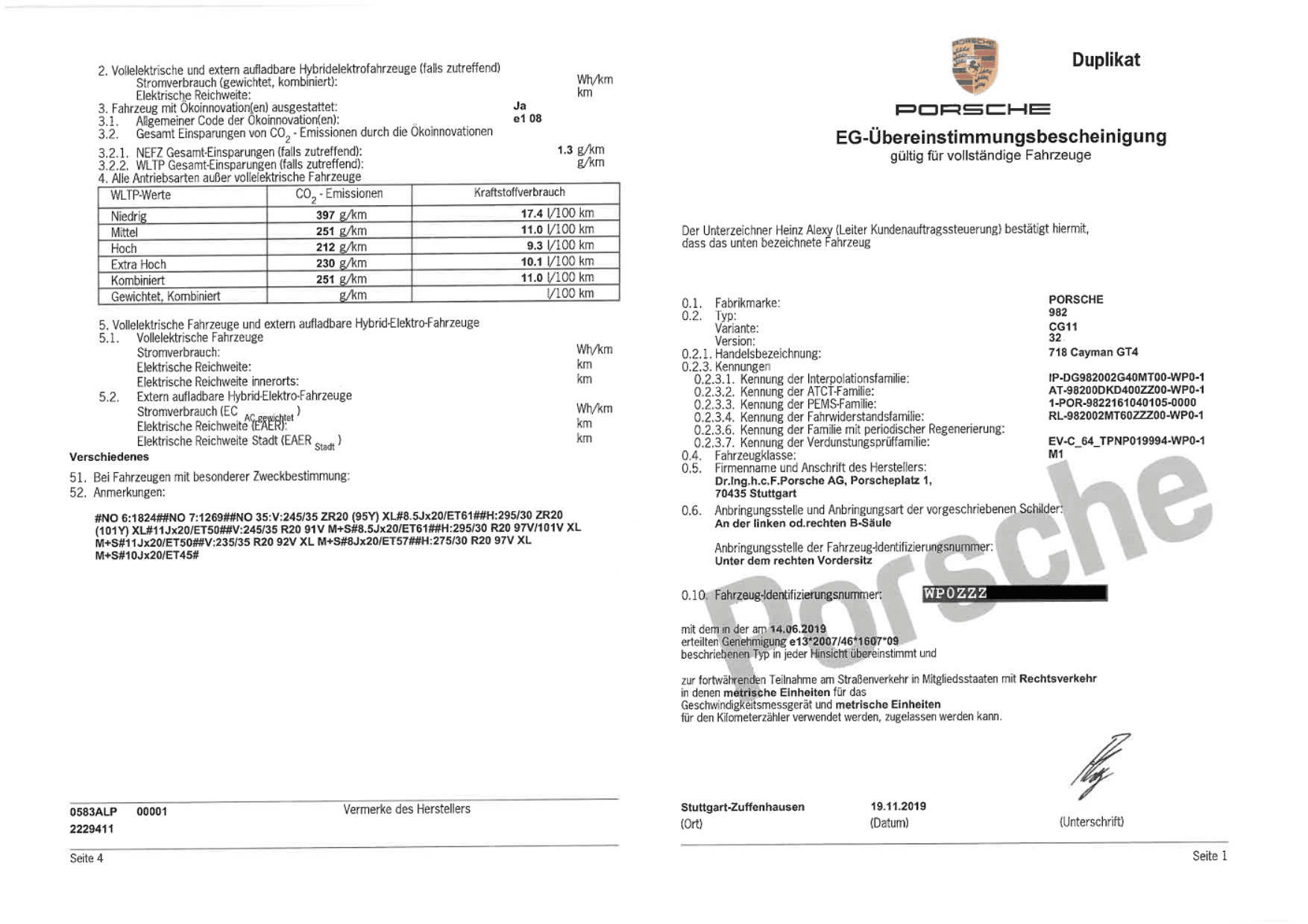 EC Certificate of Conformity PORSCHE