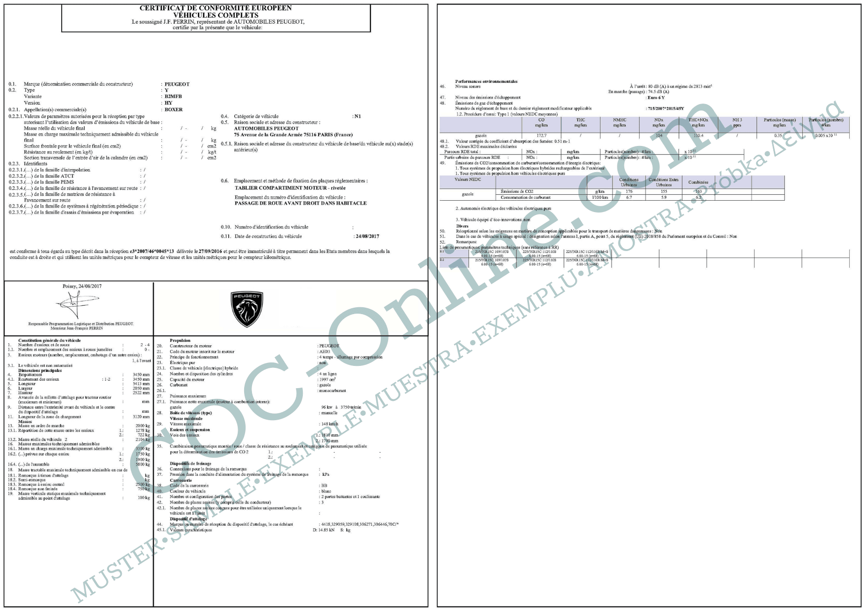 EC Certificate of Conformity PEUGEOT